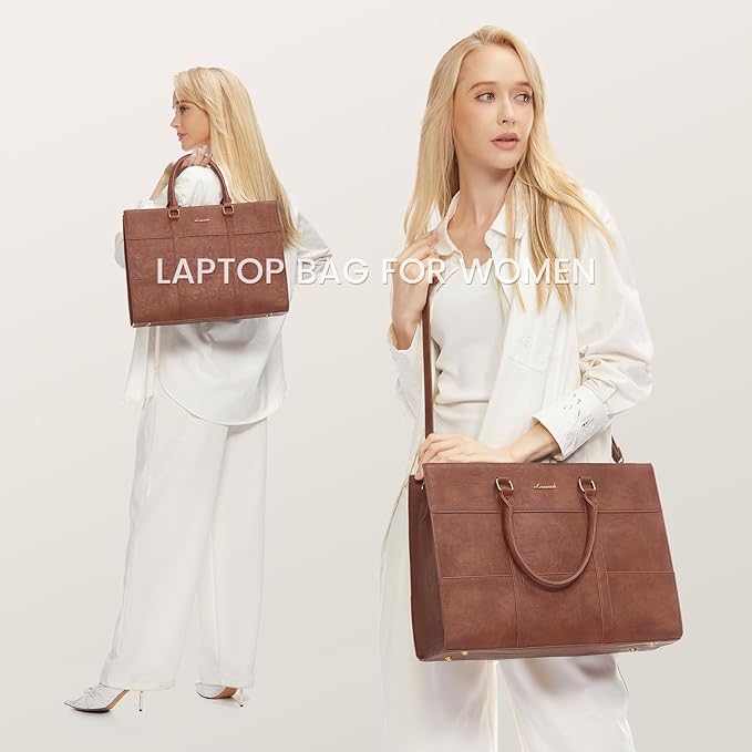 LOVEVOOK Laptop Bag for Women, 15.6 Inch Laptop Tote Bag, Vintage Leather Work Bags for Women, Waterproof Computer bag with Clutch Purse, Large Capacity Briefcase, Business Office Bag | Two-piece set