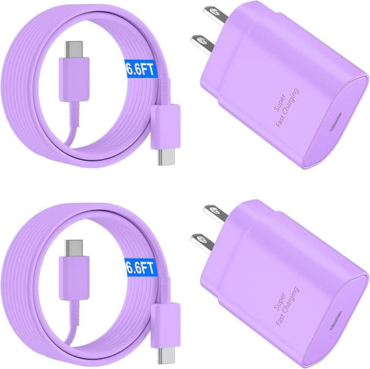 USB C Android Charger Fast Charging Cord, Super Fast Phone Chargers 6.6FT C to C Type Cable with 25W USBC Wall Block for Samsung Galaxy S26 S25 S24 Ultra Plus/S23/S22/S21/S20/Note 20/10, Purple