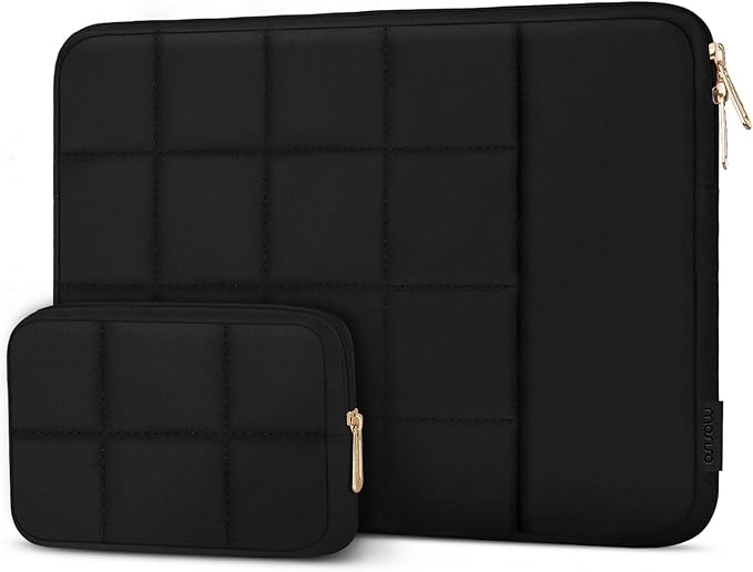 MOSISO Laptop Case 14 inch, Puffy Laptop Sleeve Compatible with HP Lenovo Dell ASUS Acer/HP Stream/Dell Latitude/Lenovo IdeaPad, Twelve Square Quilted Bag with Vertical Pocket&Small Case, Black