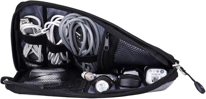Travel Cable Organizer Bag Waterproof Portable Electronic Accessories Organizer for USB Cable Cord Phone Charger Headset Wire SD Card with 5pcs Cable Ties(Grey)