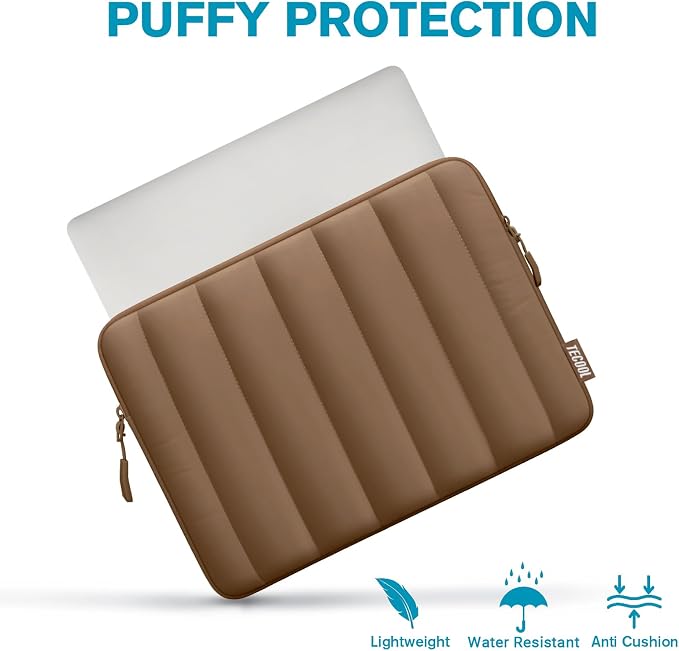TECCOL Puffy Laptop Case 15.6 inch,15.6 inch Laptop Sleeve for 15-15.6" Lenovo Thinkpad Ideapad HP Acer Asus Dell Chromebook,Protective Waterproof Sleeve 15 inch Notebook Bag with Small Case,Brown