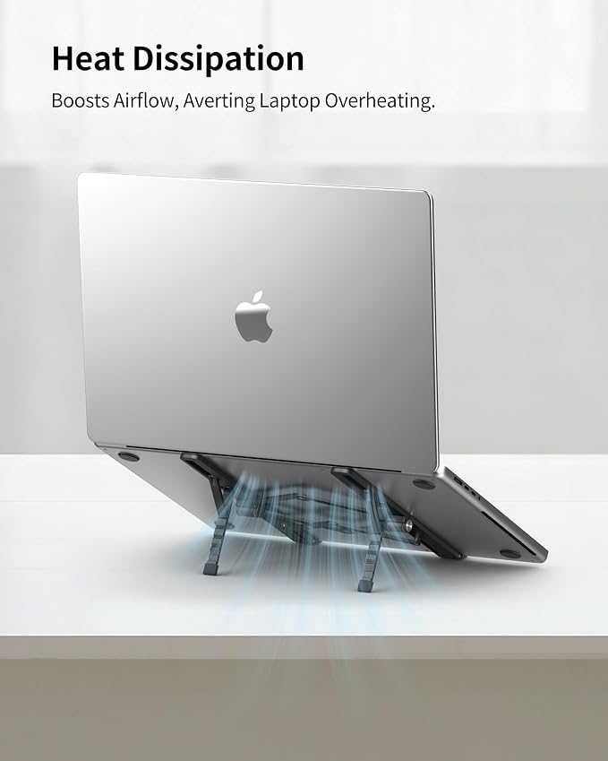 SODI 2025 Foldable Laptop Stand for Desk - Bi-fold Ergonomic Spring Adjustable Computer Holder, 3 in 1 Metal Portable Laptop Stand for Notebook, Phone, Tablet,10-16", Desk & Travel Use