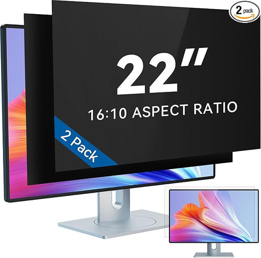 [2-Pack] 22 Inch Computer Privacy Screen Filter for 16:10 Widescreen Monitor, IPROKKO Removable 22in Anti Blue Light Glare Privacy Shield, Anti Spy Security Protector for Hp Dell Asus Acer Samsung