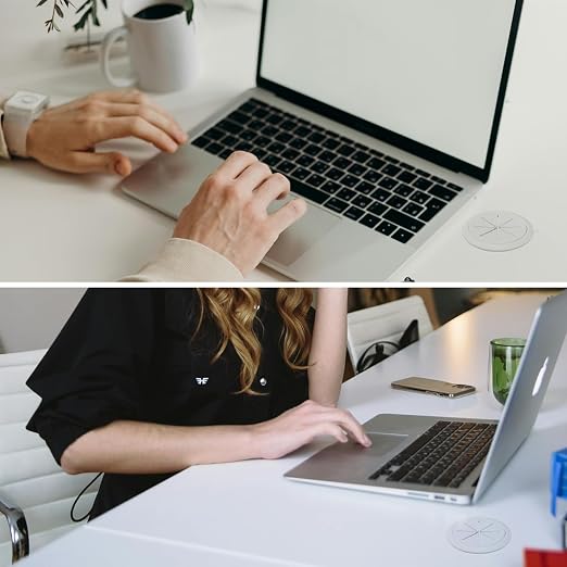 4 Pack Desk Grommet 2 Inch (50 mm) White, Desk Hole Cover for Cables, White Desk Cord Hole Cover for Office Home Table, Cable Grommet with 1 Hole Saw Drill Attachment & 6 Cable Ties