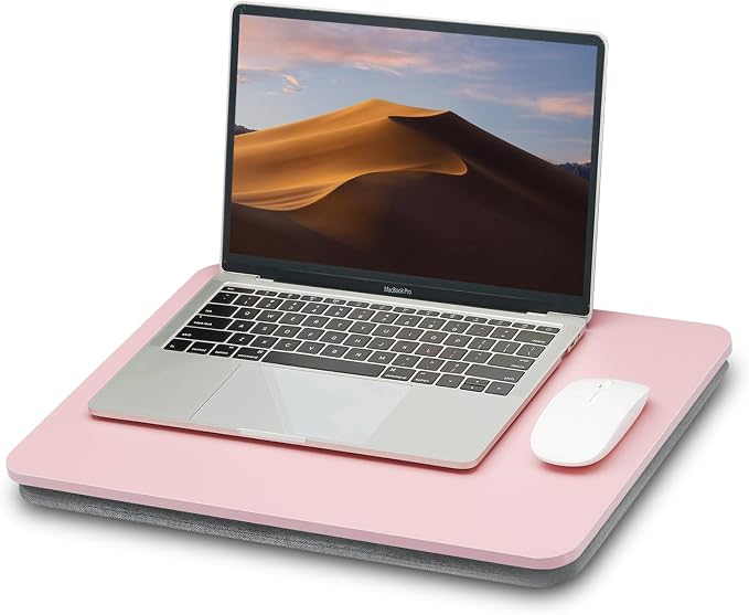 ZEAPTAC Portable Lap Laptop Desk with Pillow Cushion, Fits up to 15.6 inch Laptop, Lap Stand for Bed & Couch & Carpet, Book Tablet/Drawing Board/Computer Laptop Stand - Pink