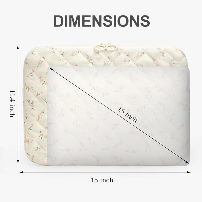 Puffy Laptop Sleeve 13-15.6 Inch Corduroy Quilted Laptop Protective Case Cute Floral Computer Sleeve Protective for MacBook (B-Pink, 15-16 Inch)