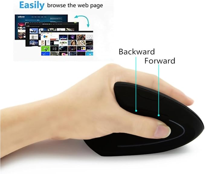 Left Handed Mouse, Wireless 2.4 GHz USB Lefty Ergonomic Vertical Mouse, Less Noise Cordless Mice with USB Receiver, 6 Buttons for Laptop Computer PC Desktop Mac Specifically for Left Hand(Black)