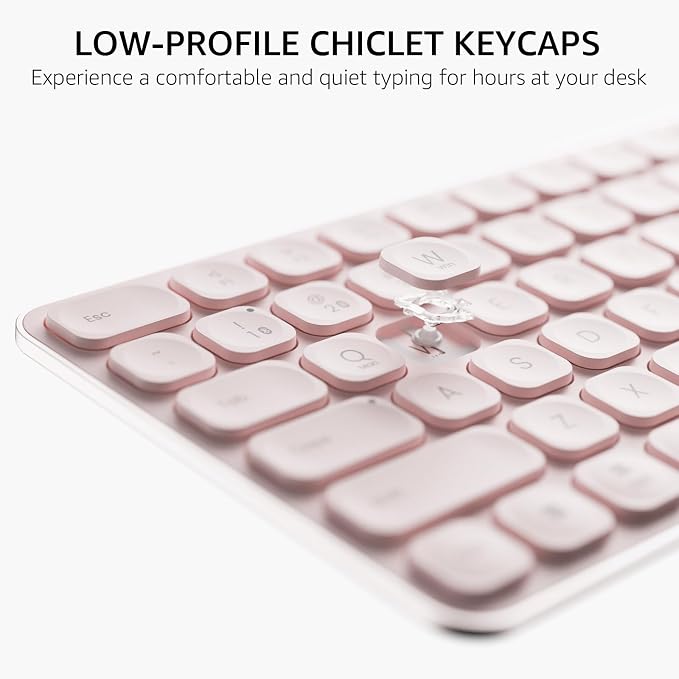 Rapoo Multi-Device Keyboard and Mouse Combo, 2.4GHz/Bluetooth 5.0/4.0 Wireless Keyboard & Mouse Set for Windows/Mac/Linux/Chrome, Support 4 Devices, Low-Profile Silent Click, Battery Powered, Pink