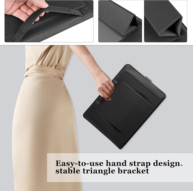 13-14 inch Laptop Sleeve Protective Case for MacBook Air/Pro 13-14" M5/M4/M3/M2/M1 (Pro/Max), [3 in 1] PU Leather Laptop Waterproof Slim Cover with Stand and Mouse for MacBook - Black