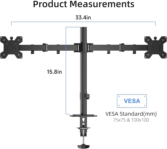 Suptek Dual Monitor Arm Desk Mount,Ultrawide Dual Monitor Arm for 2 Monitor Screens up to 38 inches and Max 22lbs Each,Extra Tall 15.75" Pole Fully Adjustable Monitor Stand for Desk,Black(MD9442MB)