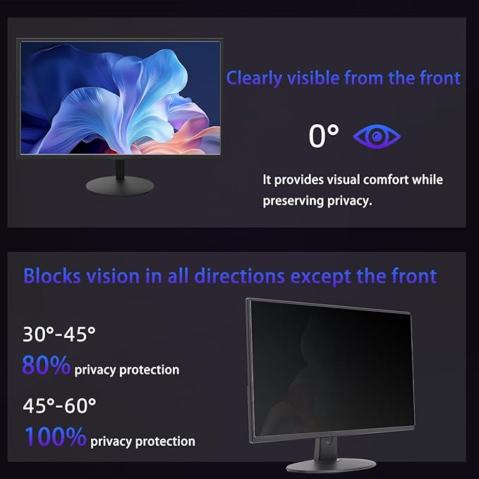 23" Privacy Screen Computer for 16:9 Aspect Ratio, 2-Sided Removable Anti-Peeping/Anti-Glare, Blue Light Block, UV Protect, Reduce Strain, Anti-Scratch, Fits 23-inch 16:9 Protector Film