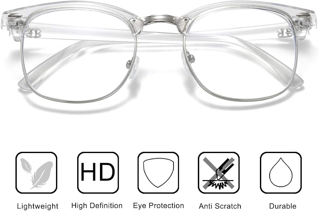 Fashion Vintage Classic Semi-Rimless Half Frame Clear Lens Glasses
