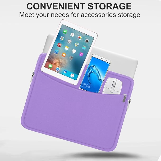 14 inch Laptop Sleeve, Shockproof Protective Laptop Cover Briefcase Carrying Computer Bag with Accessory Pocket Portable Computer Sleeve for 14" MacBook, HP, Dell, Lenovo, Acer, Purple