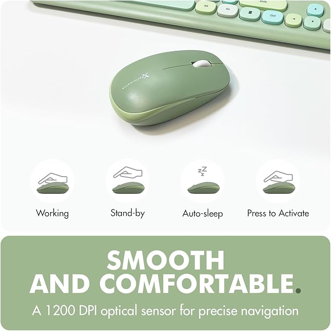 X9 Green Wireless Keyboard and Mouse Combo – 2.4G and Bluetooth Connectivity, Retro Typewriter-Style Wireless Keyboard and Mouse Set, Colorful Bubble Keyboard for Aesthetic Workspaces