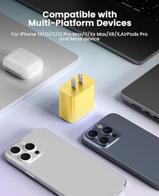 FEEL2NICE iPhone Charger Fast Charging 2 Pack Type C Wall Charger Block with 2 Pack [6FT&10FT] Long USB C to Lightning Cable for iPhone 14/13/12/12 Pro Max/11/Xs Max/XR/X,AirPods Pro,Yellow