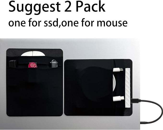 2 Pack 2-Pocket SSD Holder for Laptop,Adhesive Pouch,Portable Hard Drive Sleeve for Laptop,Compatible with External 2.5" HDD, Magic Mouse, Externa Hard Drive,USB Cable and More Holder - Black