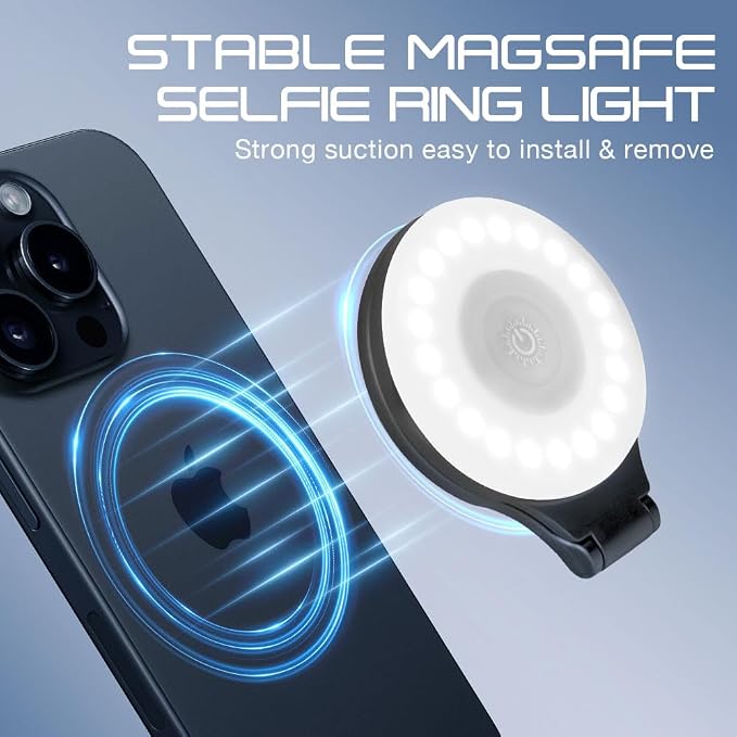 Selfie Ring LED Light for iPhone Picture,Magnetic Phone Light Camera Laptop Photography Lighting,Desk Ringlight Tripod Stand Video Record Streaming Vlog Makeup,Tiktok Content Creators Essentials Clip
