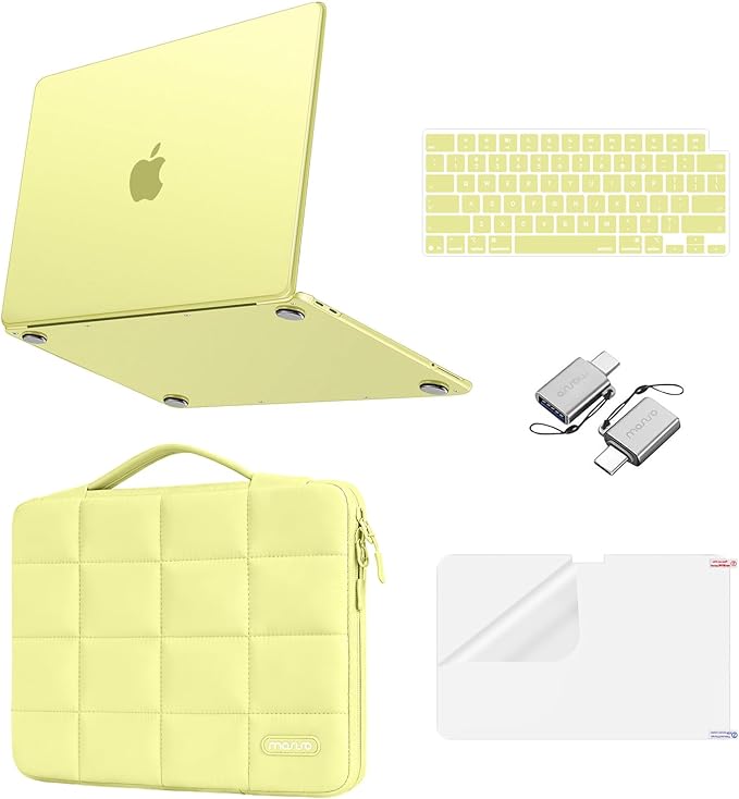 MOSISO Compatible with MacBook Neo Case 13 inch 2026 Release A3404, Seamlessly Closes Scratches & Fingerprints Resistant Hard Shell&Sixteen Grid Puffy Bag&Keyboard Skin&Type C&Screen Film, Citrus