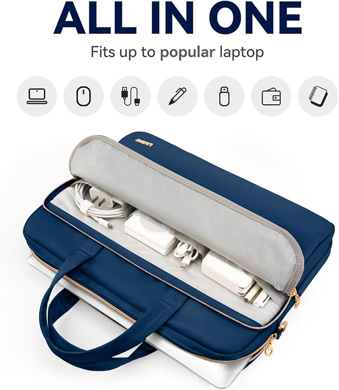 Laptop Case Bag Women Men Computer Sleeve Compatible with MacBook/Dell/HP/Acer/ASUS, Waterproof Shoulder Carrying Briefcase, Blue, 14-14.5 Inch