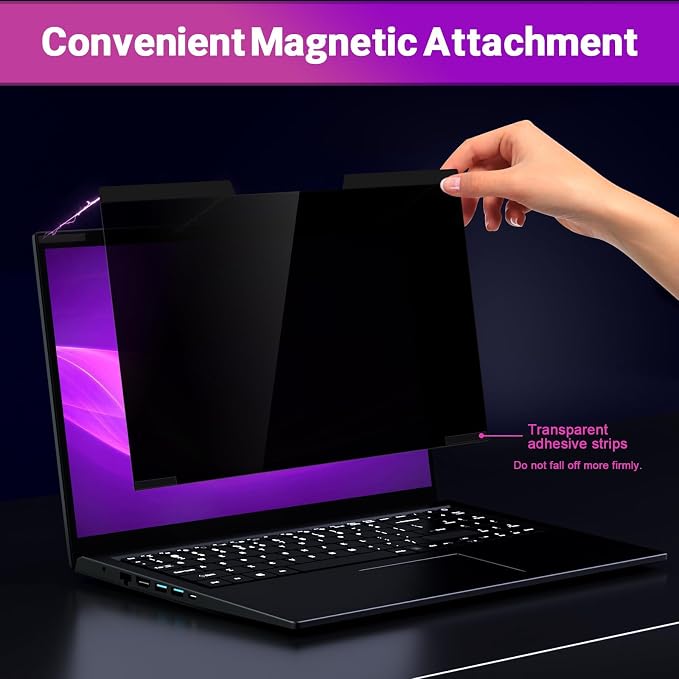 PYS Magnetic Laptop Privacy Screen 14 Inch 16:9 - Laptop Screen Privacy Shield, Anti-Blue Light, Anti-Glare Filter, Removable Screen Protector