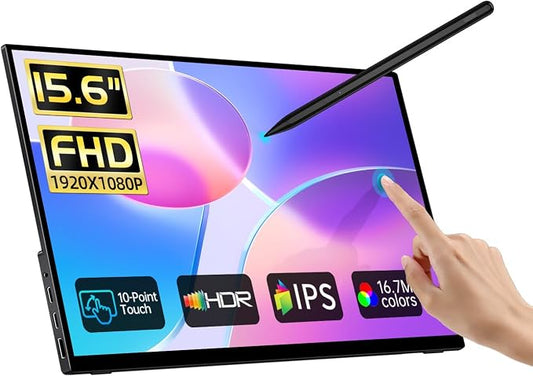 Portable Monitor Touchscreen 15.6" with Stylus Pen, Travel Monitor FHD IPS 10-Point Touch Screen, Protective Sleeve, Built-in Stand, HDMI USB C External Screen for Mac, Laptop, PC