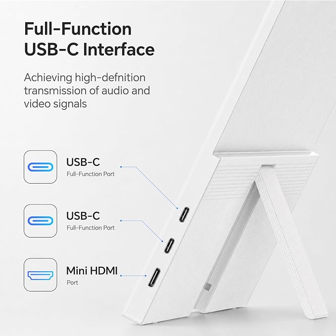 KTC Portable Monitor 15.6 Inch, 1080P FHD USB-C HDMI Laptop Screen for Laptop Phone Mac PS5 Xbox Switch, IPS HDR Travel Second Screen Monitor Extender with Speakers, White, H15F8