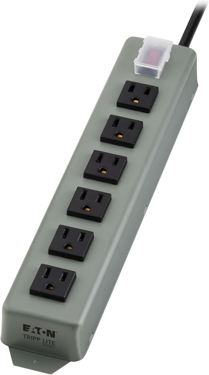 Eaton Tripp Lite series 6-Outlet Heavy Duty Power Strip, Metal, Mountable (Wall Mount & Under Desk) 15ft Extension Cord, On/Off Switch Cover, Industrial Garage Shop Work Bench Applications (UL24CB-15)