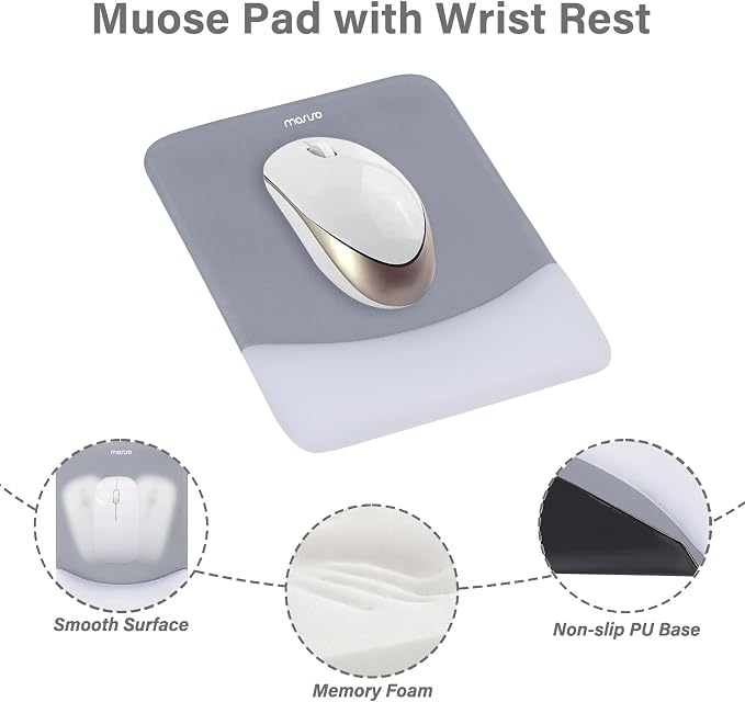 MOSISO Wrist Rest Support for Mouse Pad&Keyboard Set, Rectangular Ergonomic Mousepad Non-Slip Base Home/Office Pain Relief&Easy Typing Pad with Neoprene Cloth&Raised Silicone Lining, Gray