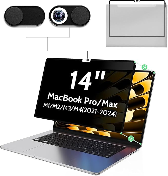 Privacy Screen for MacBook Pro 14 Inch M1/M2/M3/M4/M5(2021-2025)--A3434 A2918 A2992 A2442 A2779,Anti Blue Light Glare Filter Removable Computer Protector, Monitor Shield Laptop Film With Camera Cover