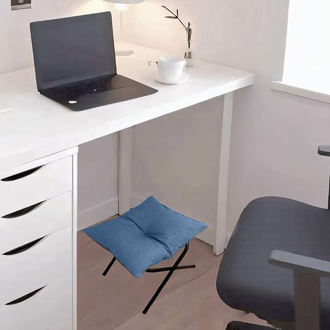 Foldable Foot Rest Stool for Under Desk or Sofa - Office Footrest Ottoman, Portable Leg Rest for Home & Office (Blue)