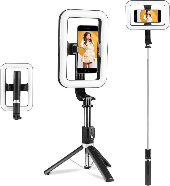 Selfie Ring Light with Stand, Tripod with Dimmable LED Lights, Extendable Ring Light Tripod for Photography, Video Recording, Live Stream, Makeup