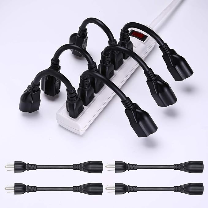 [ETL Listed] Miady Short Power Extension Cord Outlet Saver, 16AWG/13A, 3 Prong (10 Pack, Black, 8 Inch)