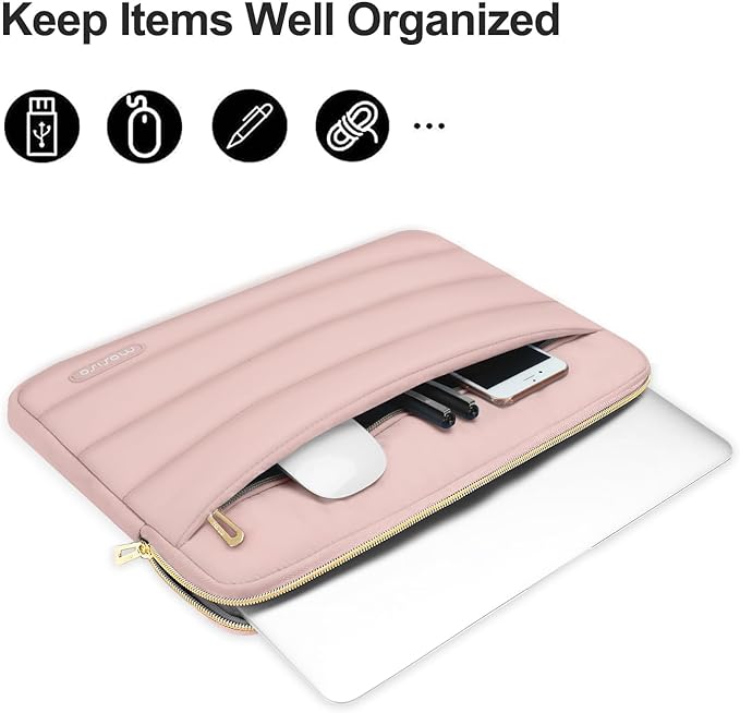 MOSISO Laptop Case 16 inch, 15-15.6 inch Puffy Laptop Sleeve Compatible with MacBook Pro 16 M5 M4 M3 M2 M1, HP Dell ASUS Acer Toshiba Lenovo, Polyester Horizontal Bag with Small Case, Pink