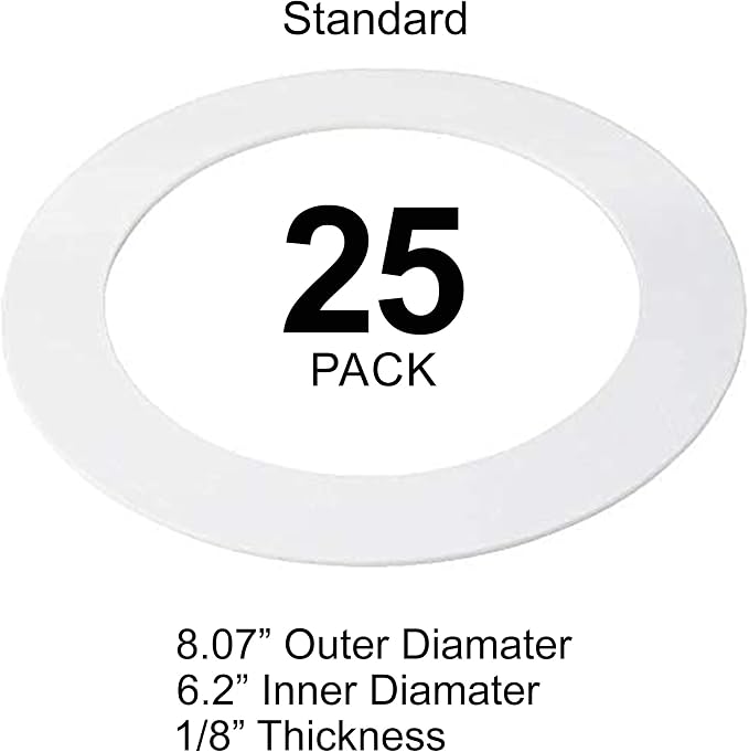 25 Pack Gloss White Goof Trim Ring for 6" Inch Recessed Can Lighting Down Light, Outer Diameter 8 Inches
