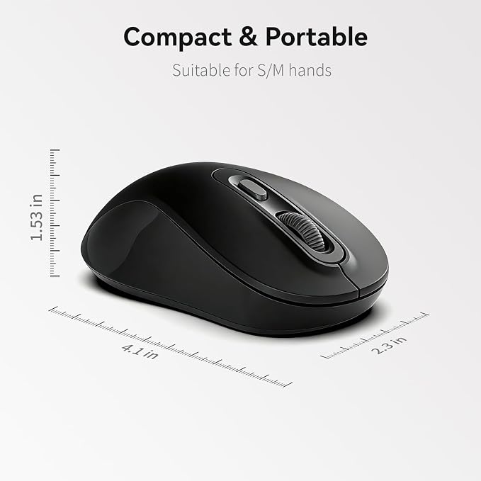 Wireless Mouse, 2026 New Model, Silent Click Ergonomic Design, Portable, 4 Buttons, Adjustable DPI (800/1200/1600), for Laptop/PC/Office (Black)