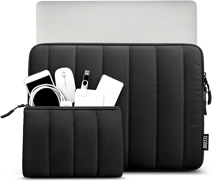 TECCOL Puffy Laptop Case 15.6 inch,15.6 inch Laptop Sleeve for 15-15.6" Lenovo Thinkpad Ideapad HP Acer Asus Dell Chromebook,Protective Waterproof Sleeve 15 inch Notebook Bag with Small Case,Black