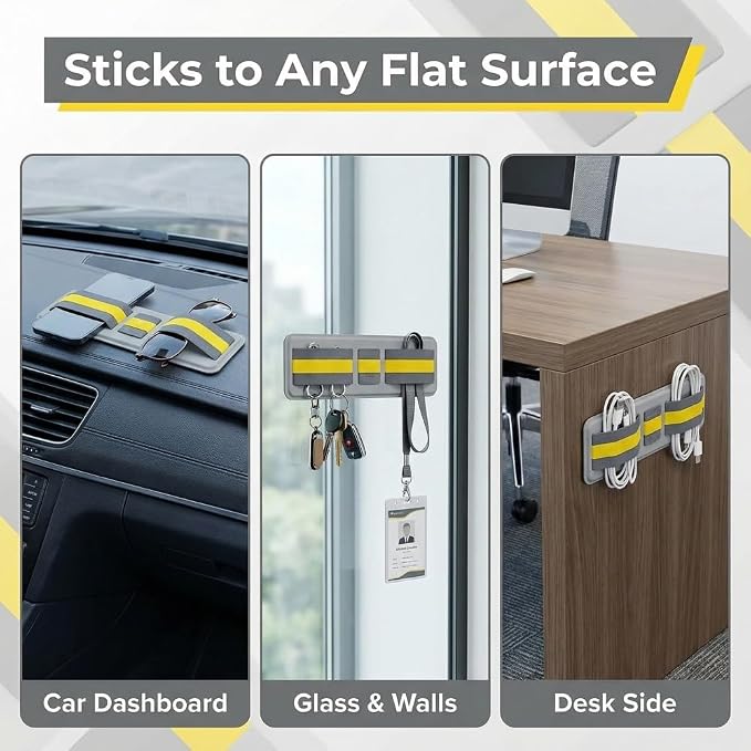 3-Pocket Adhesive Hard Drive Holder for Laptop, Mouse Holder for Laptop, SSD, USB Drive, Mouse, Cables (Yellow)
