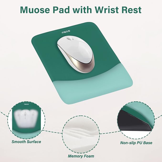 MOSISO Wrist Rest Support for Mouse Pad&Keyboard Set, Rectangular Ergonomic Mousepad Non-Slip Base Home/Office Pain Relief&Easy Typing Pad with Neoprene Cloth&Raised Silicone Lining, Peacock Green