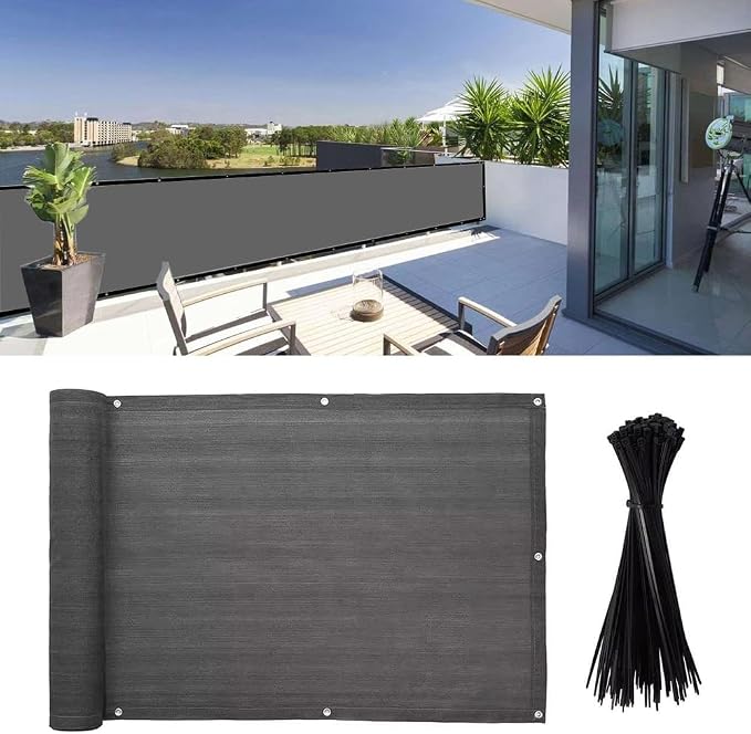 3x16Ft Balcony Privacy Screen, Apartment Railing Cover for Sunshade Wind & UV Protection, Outdoor Privacy Fence Screen for Patio, Terrace, Porch & Poolside Protection (Dark Grey)