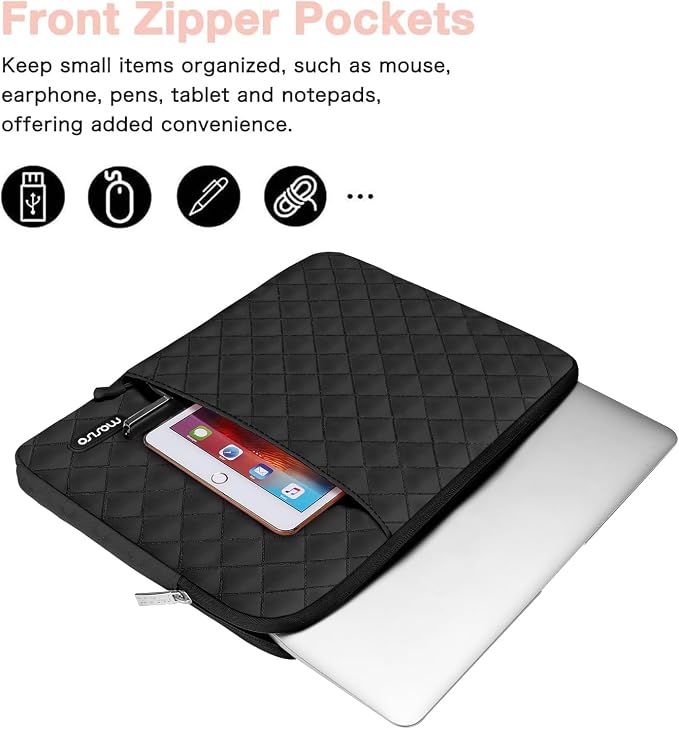 MOSISO Laptop Case 14 inch, 14 inch Laptop Sleeve Compatible with HP Lenovo Dell ASUS, HP Stream, Dell Latitude, Lenovo IdeaPad, Square Quilted Vertical Computer Bag with Pocket&Small Case, Black
