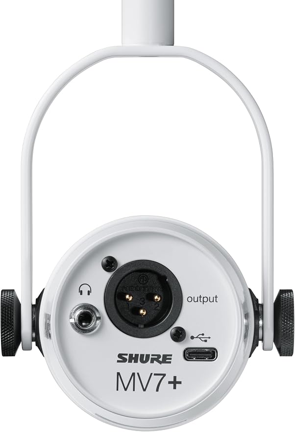 Shure MV7+ Dynamic Microphone – USB-C & XLR Podcast Mic for Streaming, Recording & Broadcasting, OBS Certified, Auto Level Mode, Digital Pop Filter, LED Panel, White