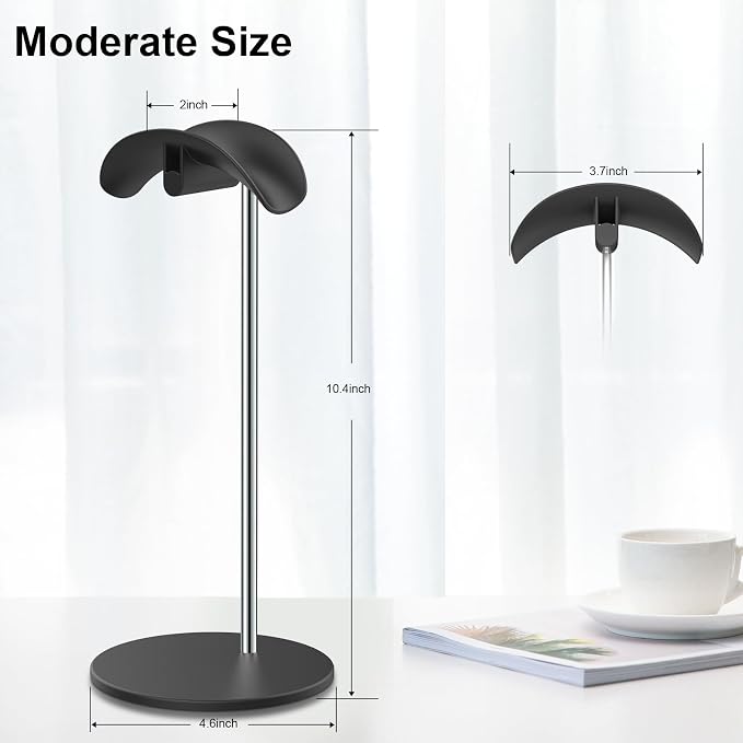 Headphone Stand, Headset Holder with Solid Base for Desk, Compatible with AirPods Max, Beats, Bose, B&O, Sony, Sennheiser, Gaming, etc (Black)