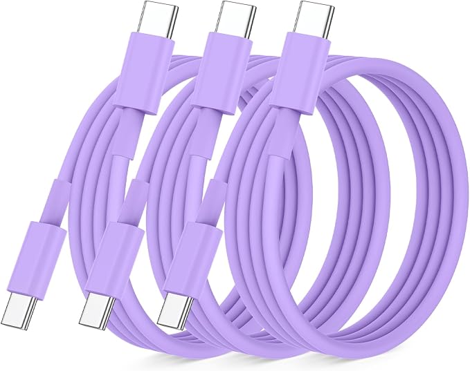 Essri USB C to USB C Cable 3FT for Apple iPhone 16 15 Charger Cord,3 Pack 60W C to C Cable Fast Charging Wire for iPhone 16 15 Pro Plus Pro Max iPad Pro/Air MacBook Pro/Air,for Galaxy S24 S23 -Purple