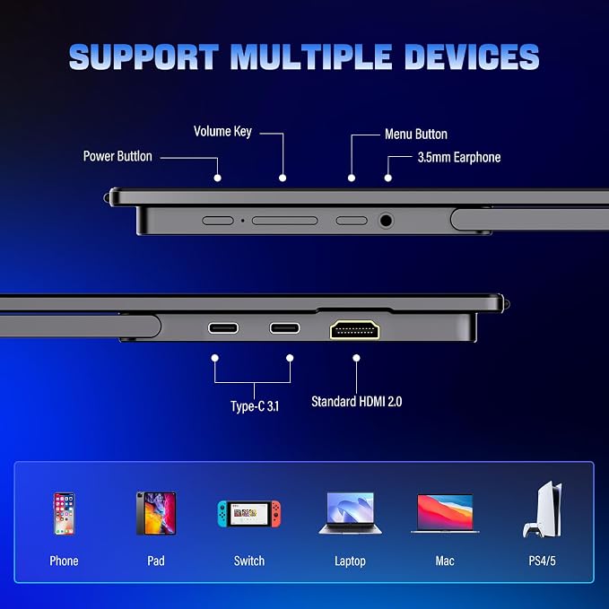 InnoView 2K Portable Monitor for Laptop 18.5" 2560x1440p QHD 120Hz 100% sRGB USB-C Standard HDMI Gaming Monitor,HDR Travel External Second Screen for Laptop, PC, Game Consoles