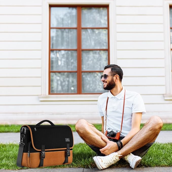 MATEIN 15.6 inch Messenger Bag for School, Briefcase Lightweight Men's Laptop Bag with Adjustable Shoulder Strap, Water Resistant Crossbody Satchel Computer Case for College Work, Black & Brown