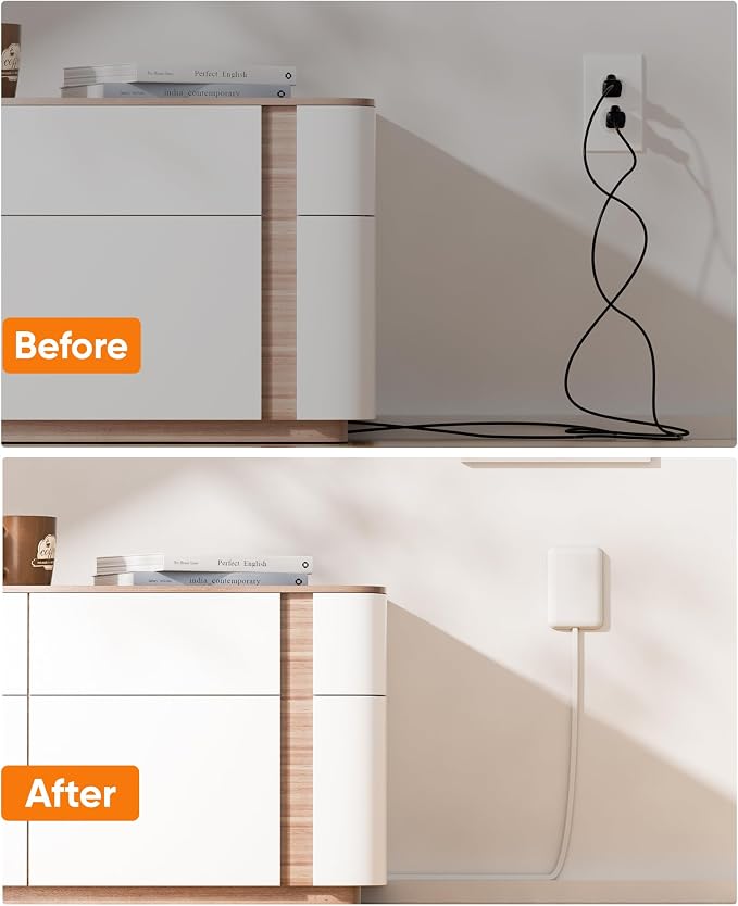 Olcorife Flat Outlet Extender with Cover, Flat Plug Power Strip with 6 AC Outlets, 2000 Joules Surge Protector, 3FT Flat Extension Cord, Home Office Travel Dorm Room Essentials