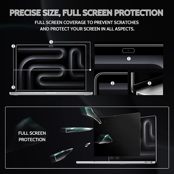 Peslv 360° 4 Way Privacy Screen for Macbook Air 13 (2018-2021, M1) & Macbook Pro 13 (2016-2022, M1, M2), Anti Glare Blue Light Spy Filter Private Cover, Black Security Protector for Mac Laptop