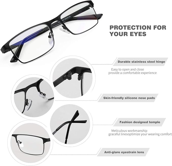 JOO'RTI Blue light glasses for men, Metal Frame Gaming Computer Glasses Fake Glasses