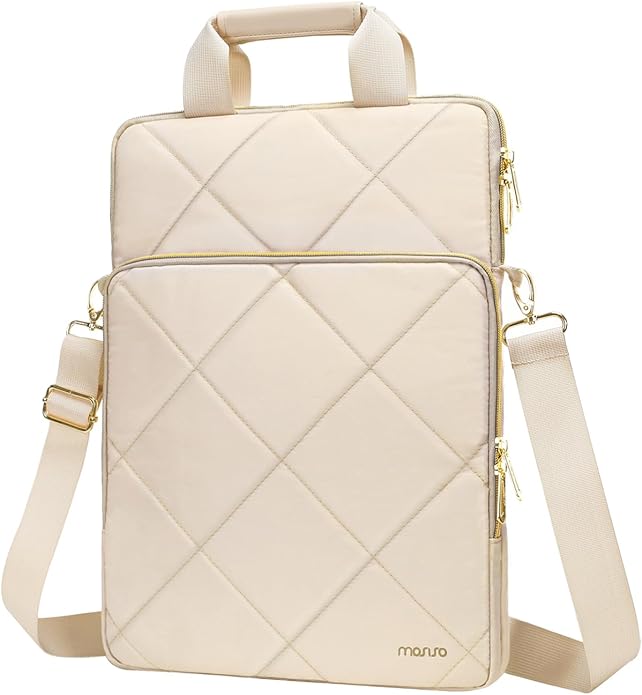 MOSISO Vertical Laptop Bag,Computer Bags,Rhombus Quilted Laptop Shoulder Bag with Trolley Sleeve&Pocket&Handle