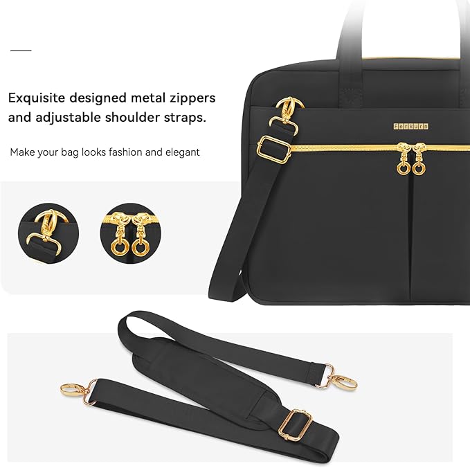 Ferkurn Laptop Bag Case Women Men Computer Bag Compatible with MacBook/HP/LG/Dell, Shoulder Strap Slim Carrying Messenger Briefcase, Black, 14 Inch